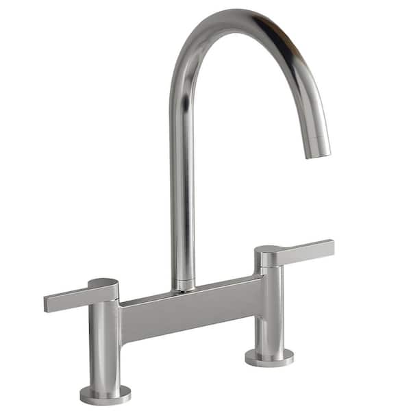 Unbranded Double Handle Bridge Kitchen Faucet in Polished Chrome