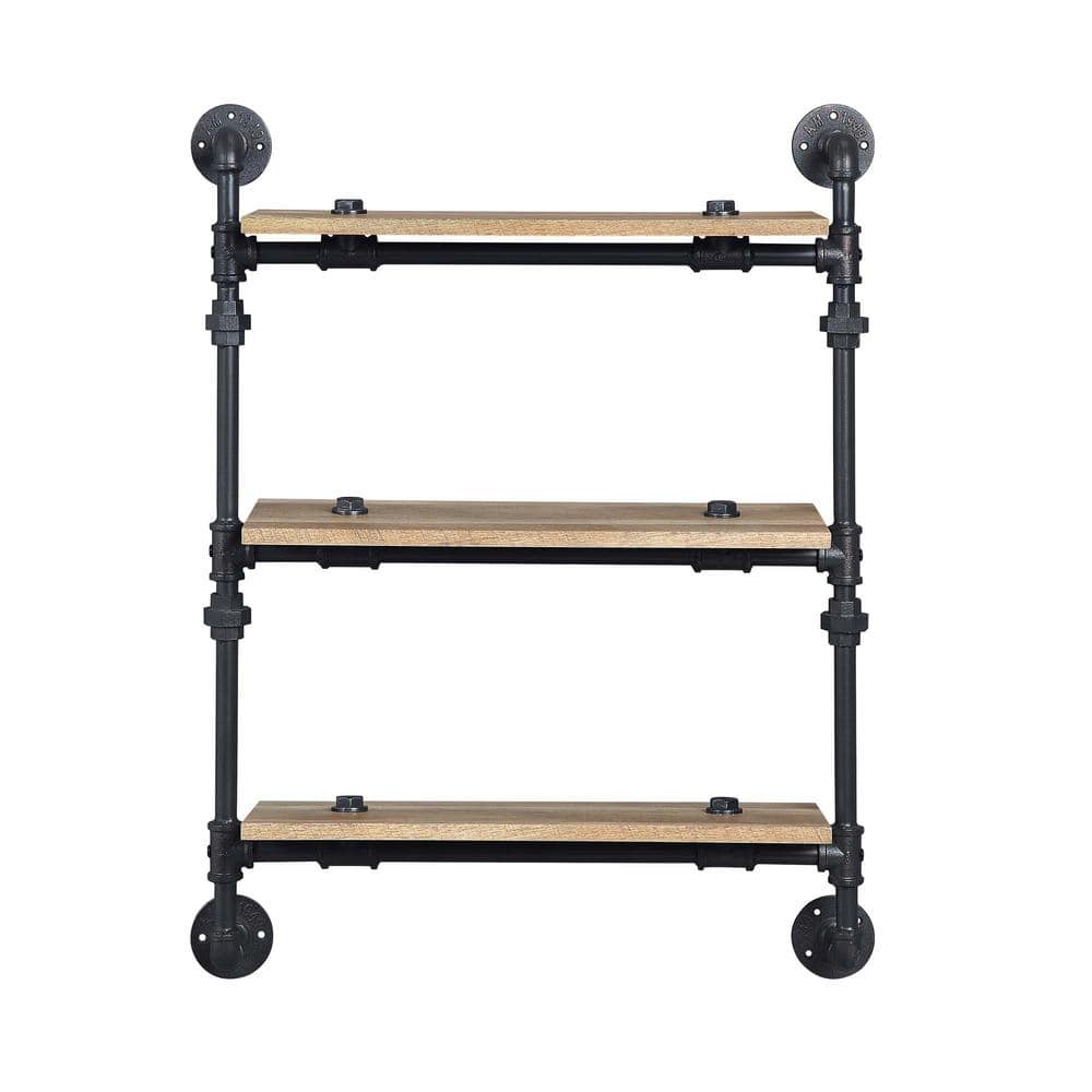 28 in. Wood Urbanne Industrial Aged 3-Tiered Print MDF and Metal Pipe Float