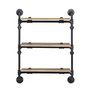 28 in. Wood Urbanne Industrial Aged 3-Tiered Print MDF and Metal Pipe Floating Wall Shelf