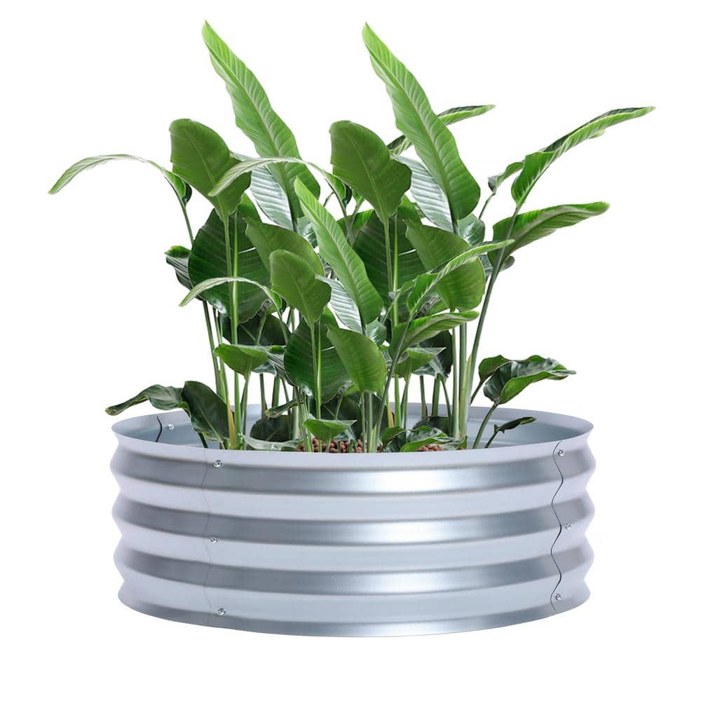 36-inch Silver Galvanized Metal Round Raised Garden Bed Planter