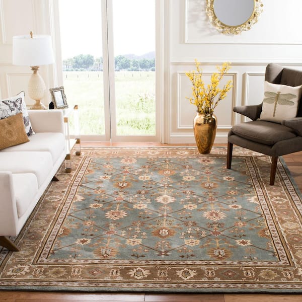 Total Performance 9 ft. x 12 ft. Blue/Taupe Distressed Border Area Rug