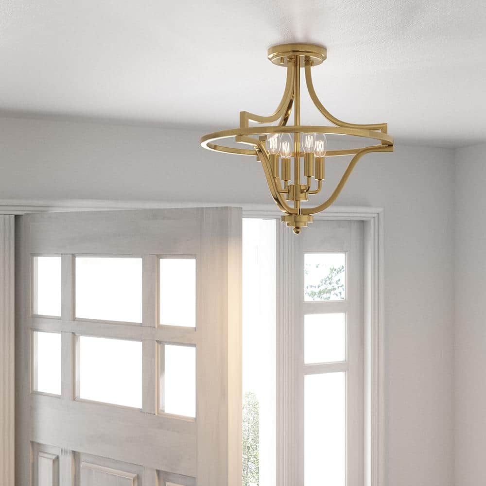 Harvel 16" Weathered Brass Semi-Flush Mount Ceiling Light