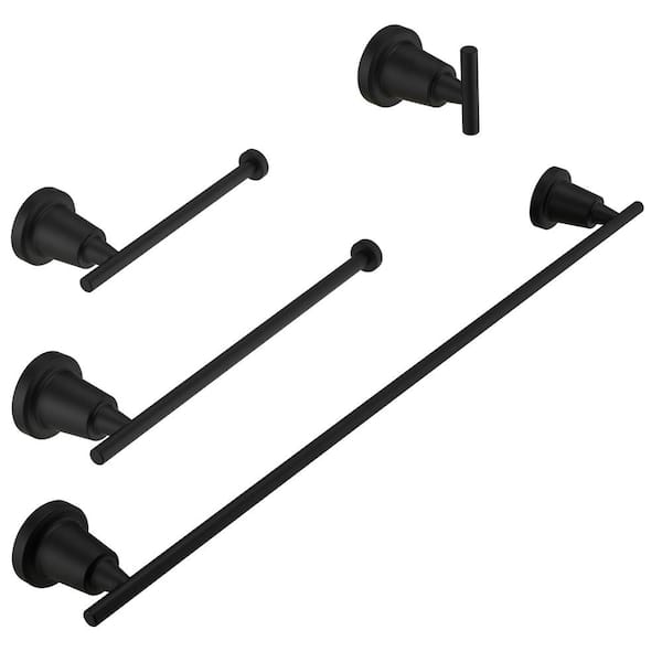 HOMEMYSTIQUE Bathroom Hardware Set 4-Piece Bath Hardware Set with Towel Bar, Robe Hook, Toilet Paper Holder in Matte Black