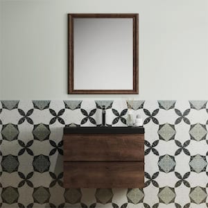 Angela 30 in. W x 18.7 in. D x 20.5 in. H Wall Mounted Bathroom Vanity in Rosewood with Black Quartz Sand Sink