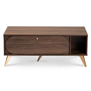 Edel 22 in. Walnut Brown/Gold Medium Rectangle MDF Coffee Table with Shelf