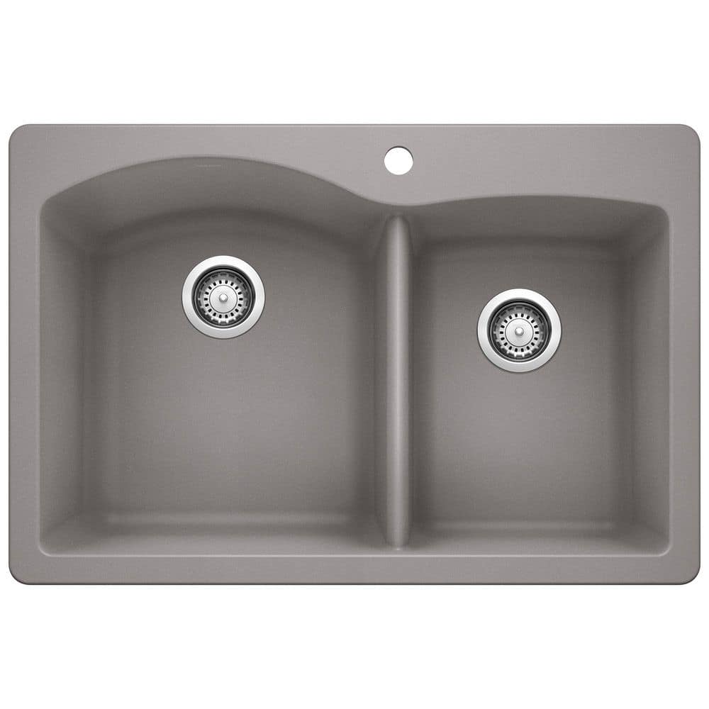 DIAMOND Silgranit 33 in. Dual Mount 60/40 Double Bowl Metallic Gray Granite