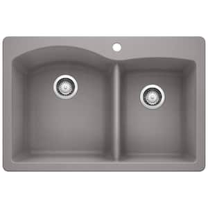DIAMOND Silgranit 33 in. Dual Mount 60/40 Double Bowl Metallic Gray Granite Composite Kitchen Sink with 1-Hole