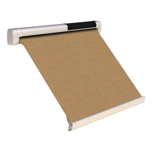 SOL-LUX 8 ft. Solar Powered Home Window Retractable Smart Awning, Cream Case, Mocha Tweed Fabric