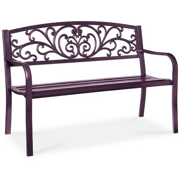3-Person Purple Metal Outdoor Bench
