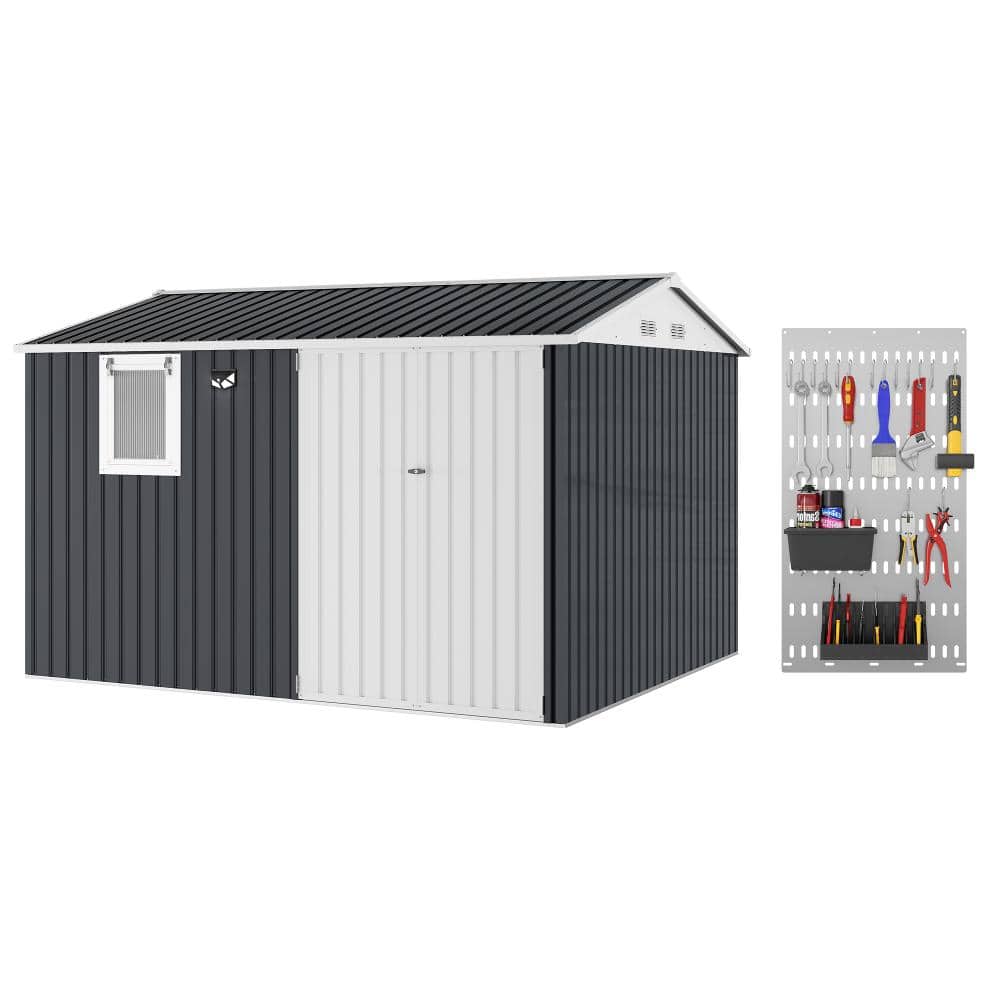 10x8FT Metal Outdoor Storage Sloped Roof, Pushable Window, Vents, Lockable Doors, Durable for Garden, Patio Black price history on PriceWatchPro