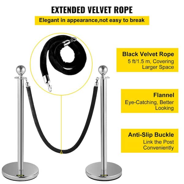 VEVOR 2 Pcs Crowd Control Stanchion 35.4-in x 5-ft Portable Crowd Control Barrier Stainless Steel | GLZYSQTHRSJT2TPDAV0
