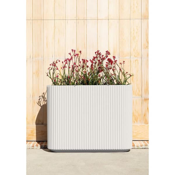 Demi Series Span 36 in. Rectagular Plastic-Stone Planter-(White)