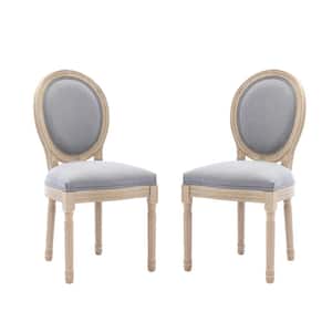 Gray Upholstered Fabric French Dining Chair with Rubber Wood Legs (Set of 2)