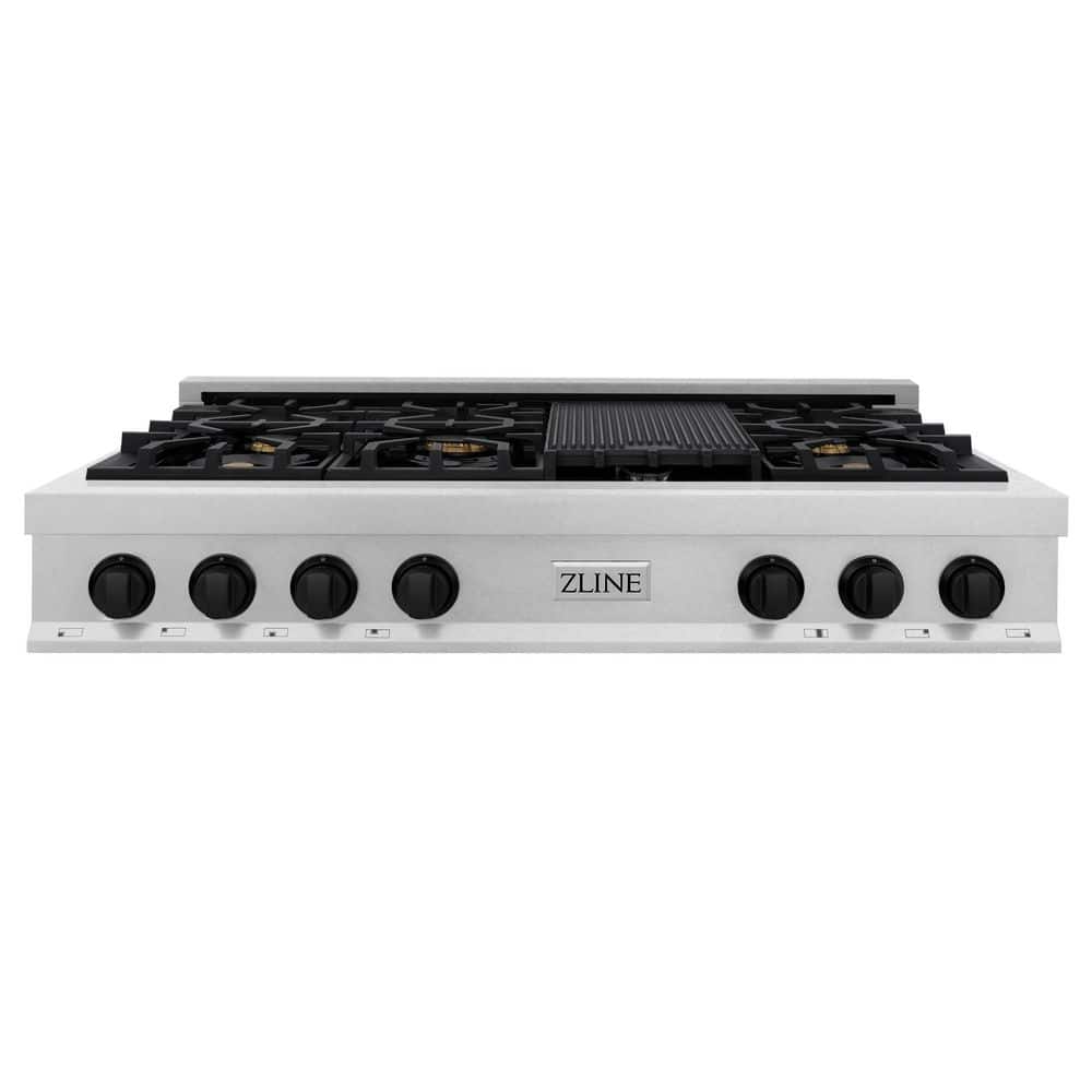 Autograph Edition 48 in. Legacy Rangetop with 7 Burners in Satin Stainless Steel with Matte Black Accents