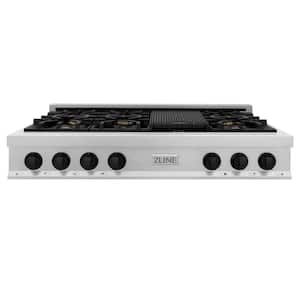 Autograph Edition 48 in. Legacy Rangetop with 7 Burners in Satin Stainless Steel with Matte Black Accents