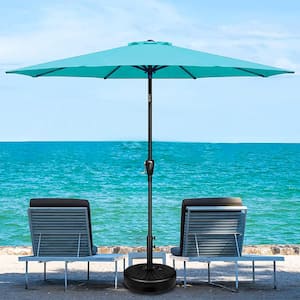 9 ft. Aluminum Outdoor Market Table Patio Umbrella with Hand Crank Lift in Turquoise