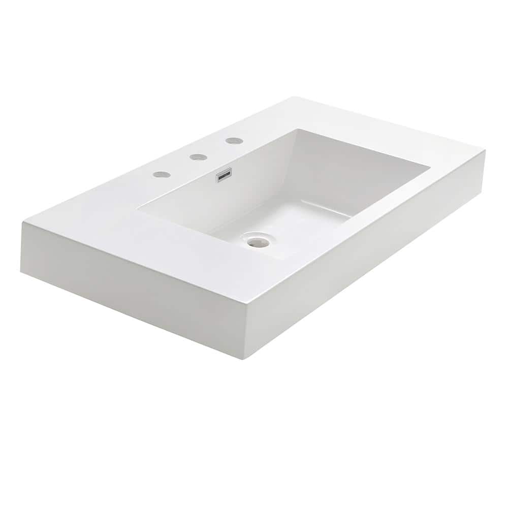 Vista Modern White Acrylic Rectangular Integrated Sink
