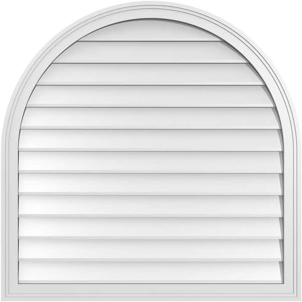 Ekena Millwork 36 in. x 36 in. Round Top White PVC Paintable Gable Louver Vent Non-Functional