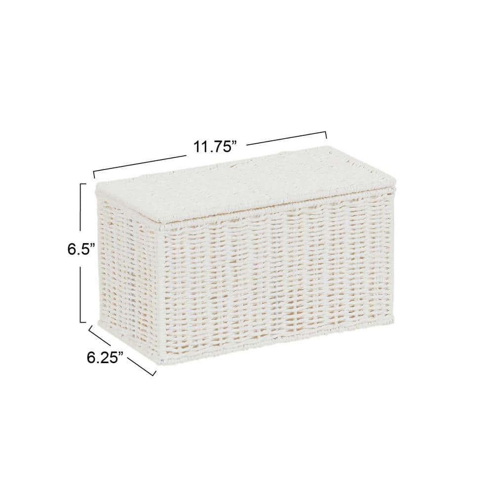 Compact White Paper Rope Wicker Storage Basket with Lid