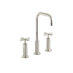 Purist 8 in. Widespread 2-Handle Bathroom Faucet with High Cross Handles in Vibrant Polished Nickel