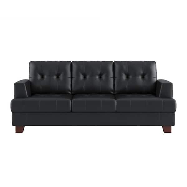 EVERGLADE HOME Malcolm 88.5 in. W Square Arm Faux Leather Straight Sofa in Black