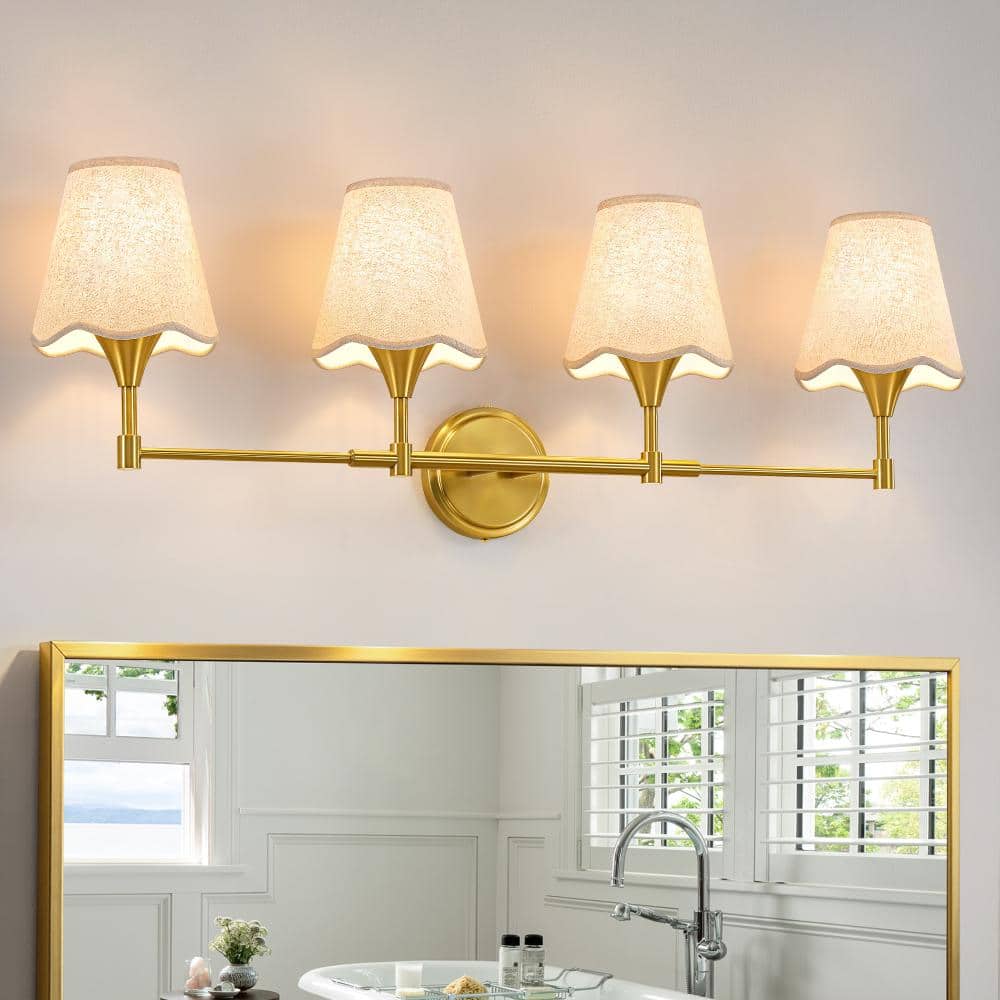 35 In. 4 Light Modern Gold Indoor Vanity Light with Fabric Shades and E26 Socket Base price history on PriceWatchPro