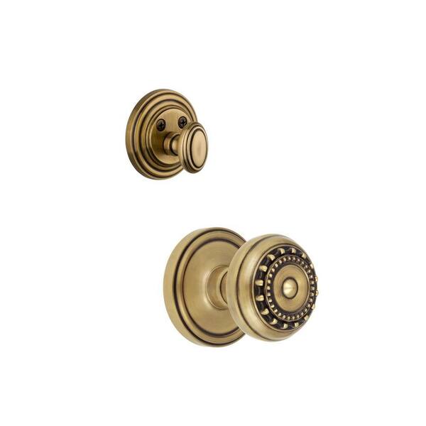 Grandeur Georgetown Single Cylinder Vintage Brass Combo Pack Keyed Alike with Parthenon Knob and Matching Deadbolt