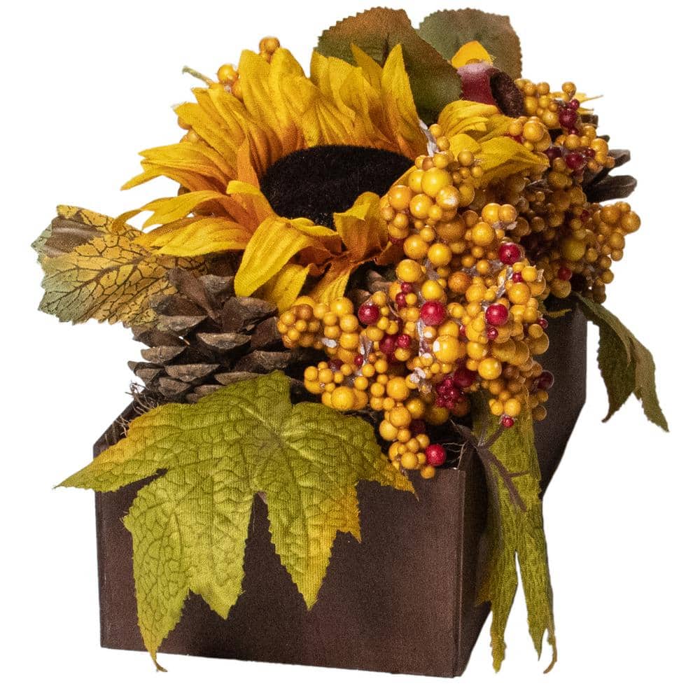 10" Yellow and Brown Sunflowers Fall Harvest Tabletop Arrangement