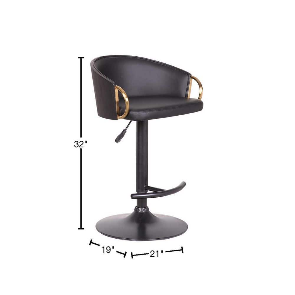 Solstice Adjustable Black Faux Leather Swivel Barstool with Metal Base