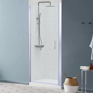 32-33 3/8 in. W x 72 in. H Pivot Semi-Frameless Shower Door in Chrome Swing Corner Shower Panel with Clear Glass, Handle
