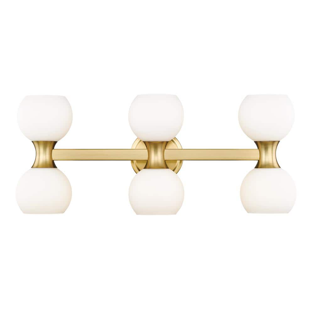 Artemis 6.5 in. 6 Light Modern Gold Vanity Light with Matte Opal Glass Shad
