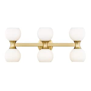 Artemis 6.5 in. 6 Light Modern Gold Vanity Light with Matte Opal Glass Shade with No Bulbs Included