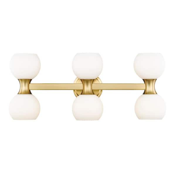 Unbranded Artemis 6.5 in. 6 Light Modern Gold Vanity Light with Matte Opal Glass Shade with No Bulbs Included