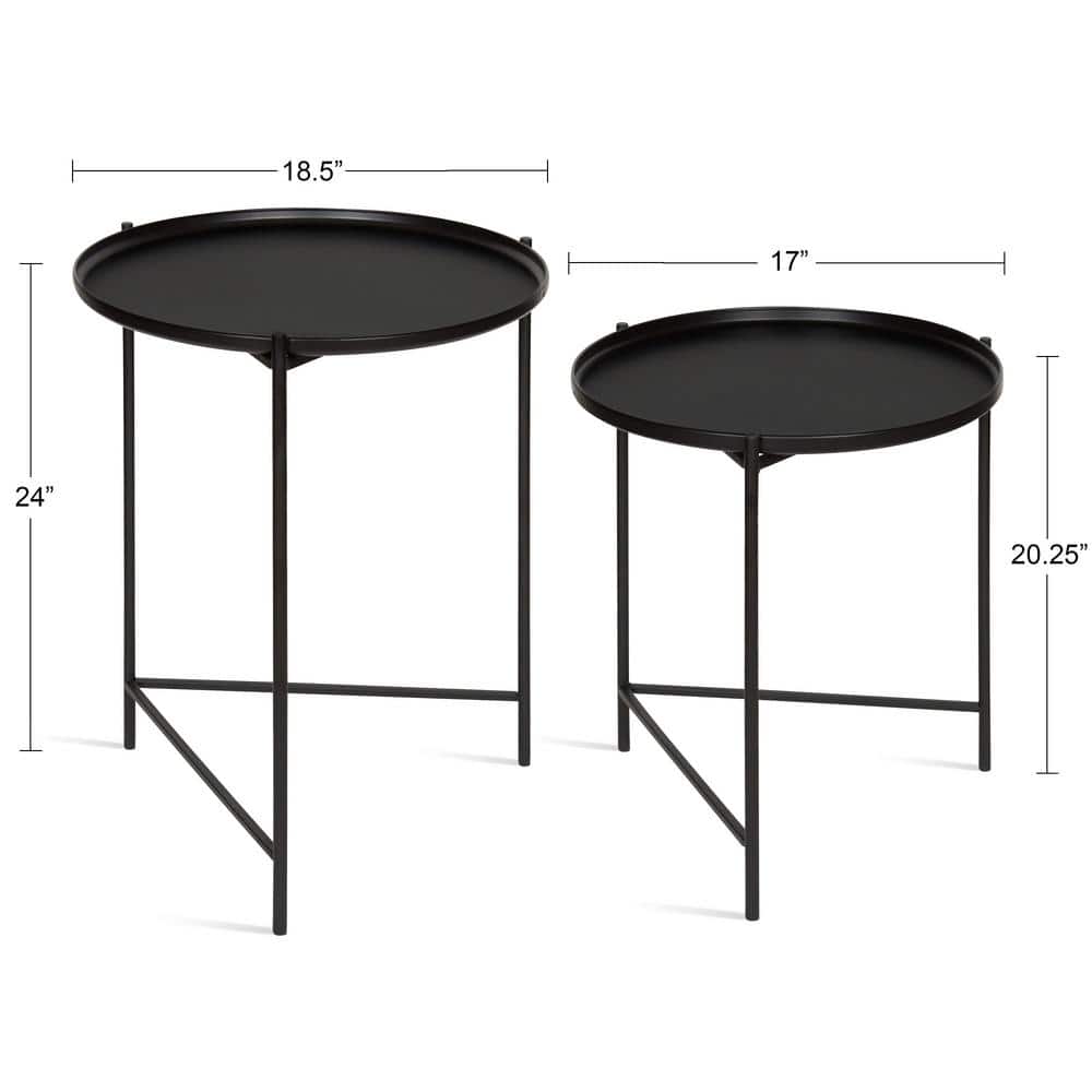Ulani 2-Piece Nested Black Metal Round Side Tables