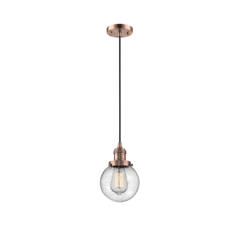 Antique Copper Mini Globe Pendant with Seedy Glass Shade