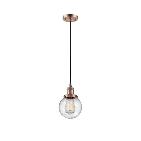 Innovations Beacon 100-Watt 1 Light Antique Copper Shaded Mini Pendant Light with Seeded Glass Shade