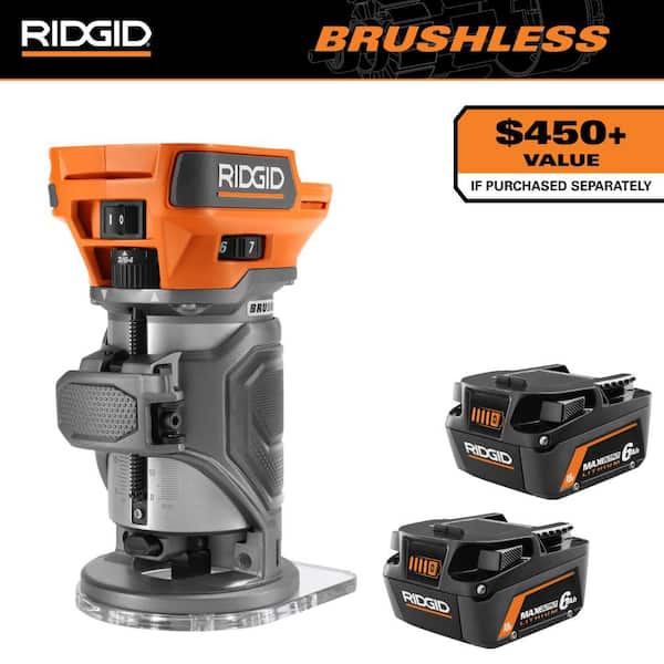 18V (2) 6.0 Ah MAX Output Batteries with 18V Brushless Cordless Compact Router