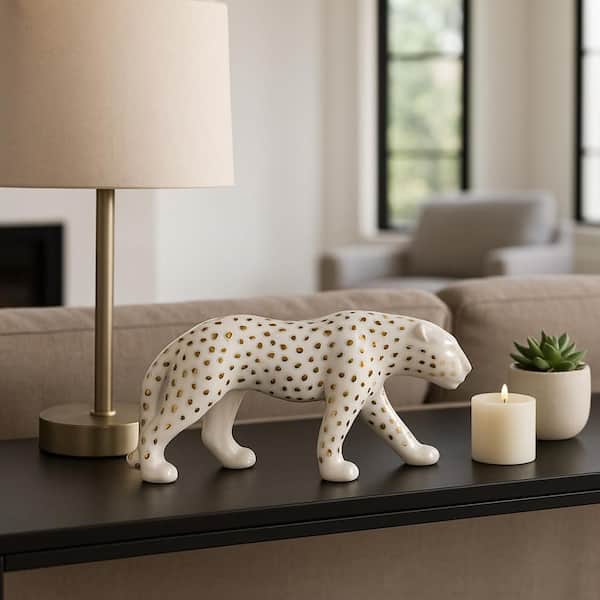 Liv & Skye White/Gold 14.25 in. x 7.25 in. Stoneware Walking