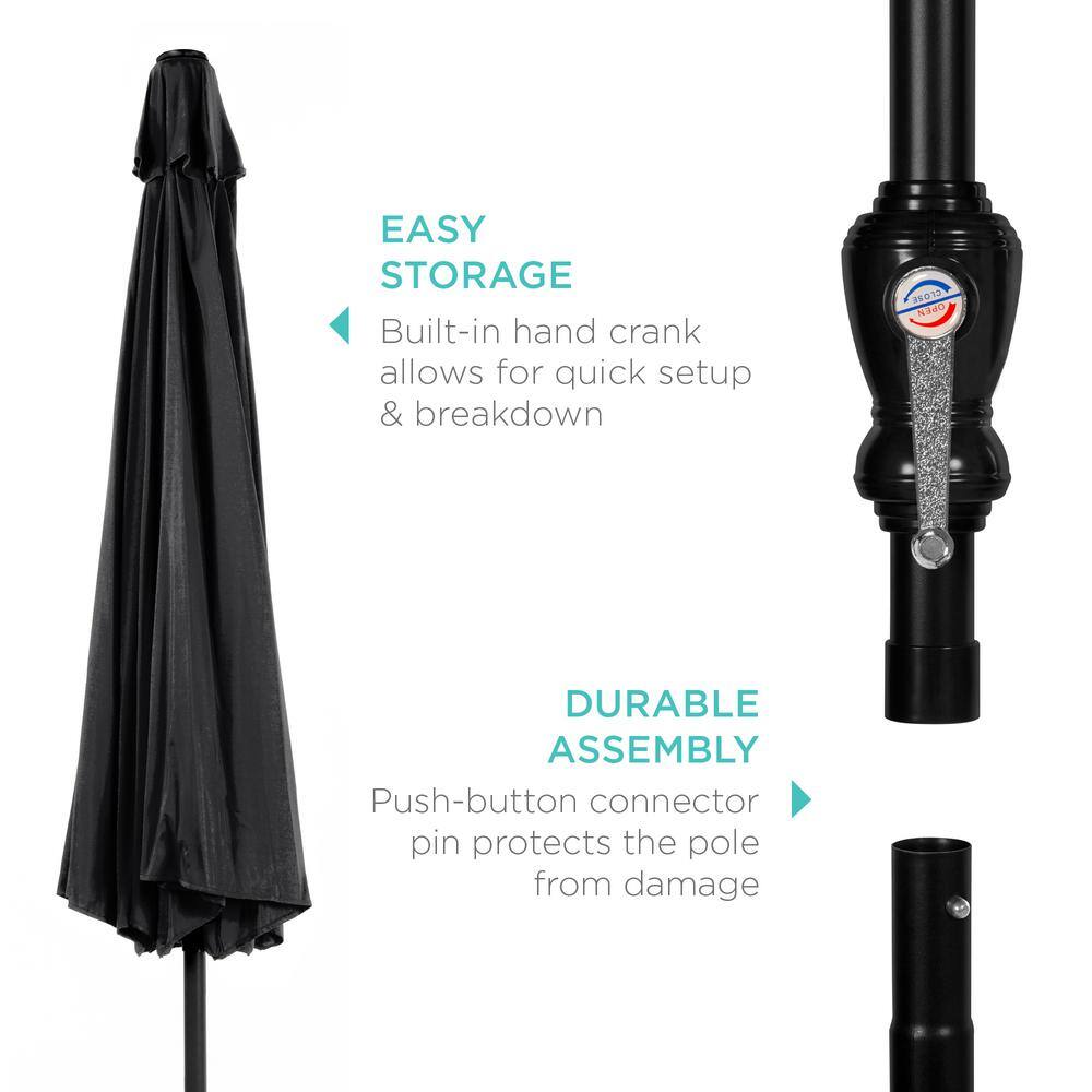 10ft Black Powder-Coated Steel Outdoor Patio Umbrella with Crank