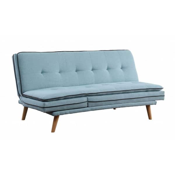 HomeRoots Amelia 72 in. Armless Linen Rectangle Nailhead Trim Sofa in Blue