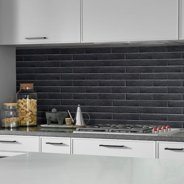 Merola Tile Brooklin Brick Black 2.38 x 9.5 Porcelain Floor and Wall Tile