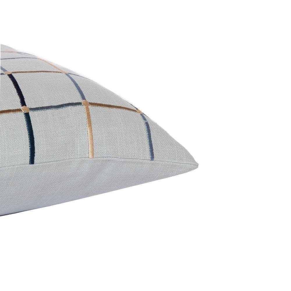 Blue and Ivory Embroidered Cotton Blend Square Throw Pillow