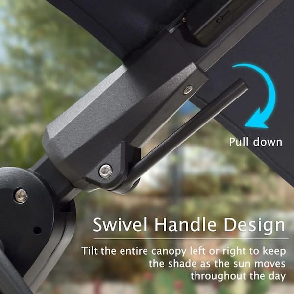 10 ft. Square Aluminum Cantilever Solar LED Swivel Offset 360° Rotation Umbrella with Base, Beige