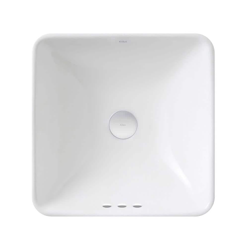 Elavo White Ceramic Square Semi-Recessed Bathroom Sink