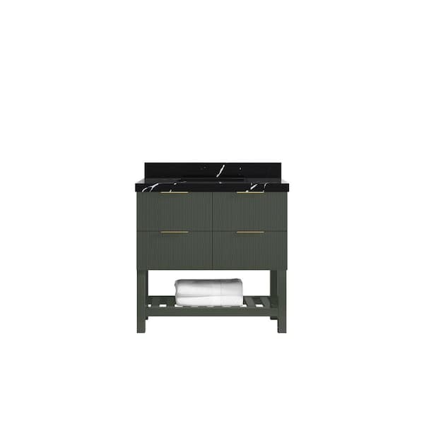 Willow Collections Catalina 36 in. Single Sink Freestanding Pewter Green Bath Vanity with ...