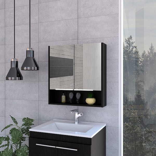 Aoibox 23.6 in. W x 24.6 in. H Rectangular Wood Medicine Cabinet with Mirror, 3 Internal Shelves in Black Wengue