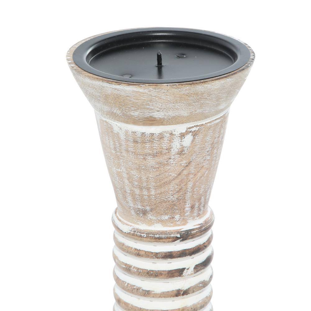 Elegant Rustic Wood Pillar Candlestick Trio, 18" Height