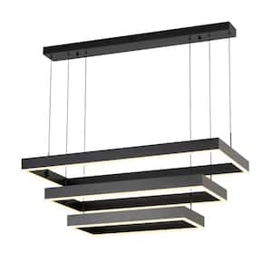 3-Lights 39 in. Rectangular Black Dimmable Integrated LED Chandelier for Living Room Kitchen Island