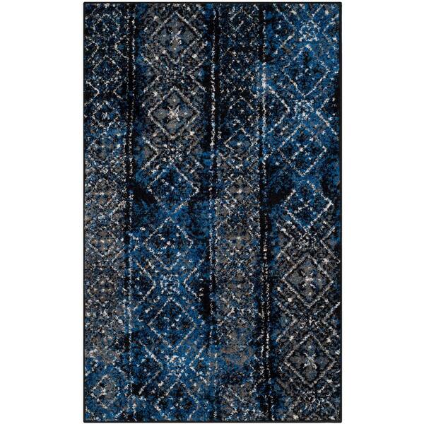 Adirondack Blue/Black Doormat 3 ft. x 5 ft. Border Area Rug