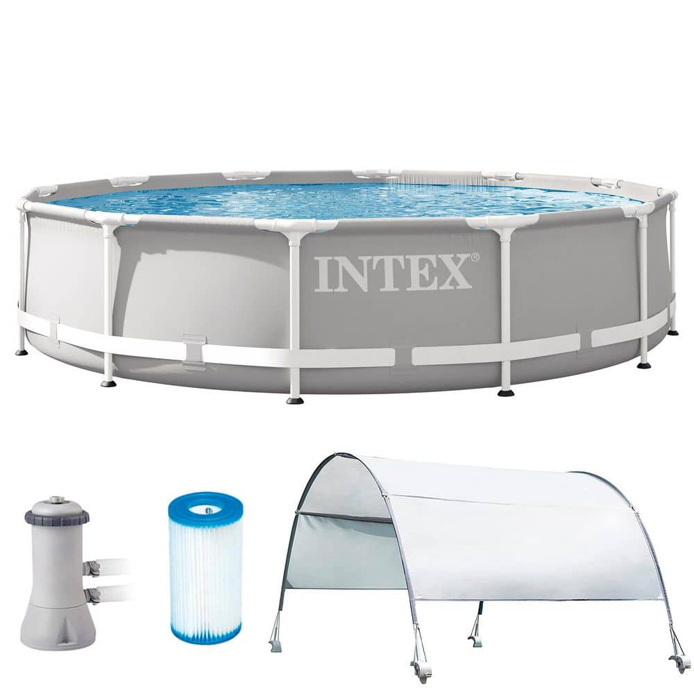 Intex Prism Frame 12 ft. Round 30 in. Deep Above Ground Pool Set ...